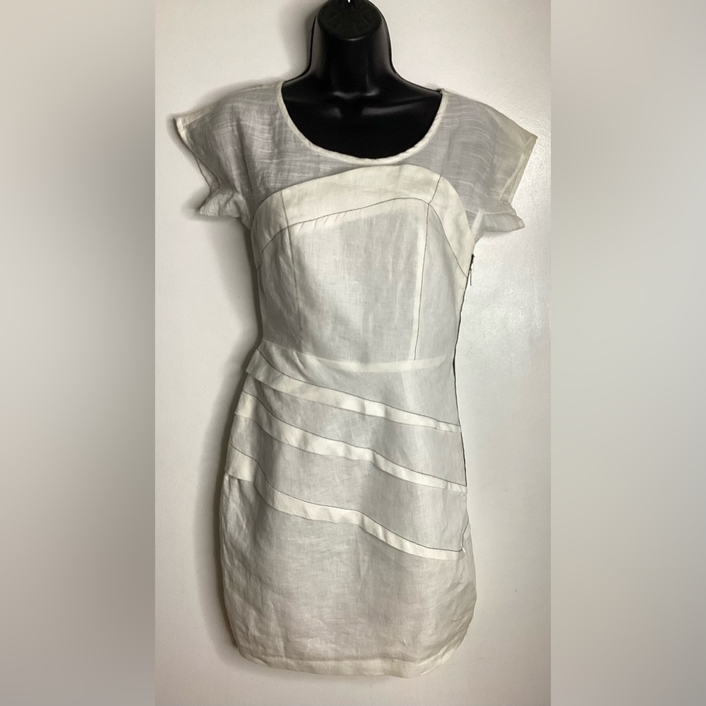 MAISON Asymmetrical Cream Linen Dress S